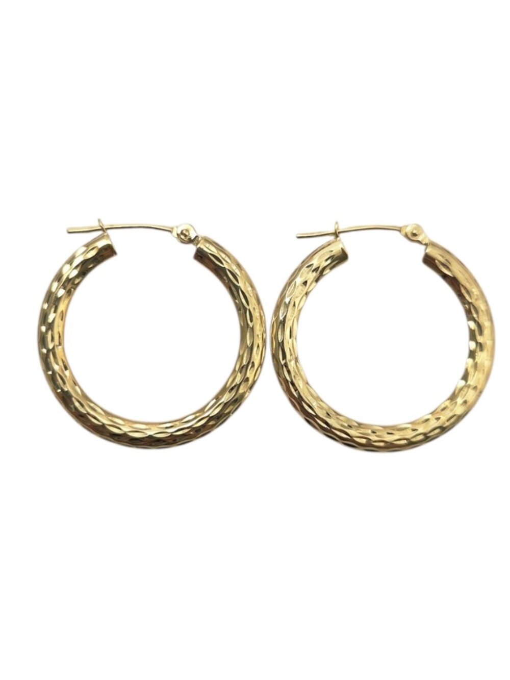 14K Yellow Gold Diamond-Cut Hoop Earrings #25104